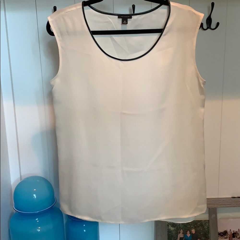 Ann Taylor Blouse with Faux Leather Neck Trim